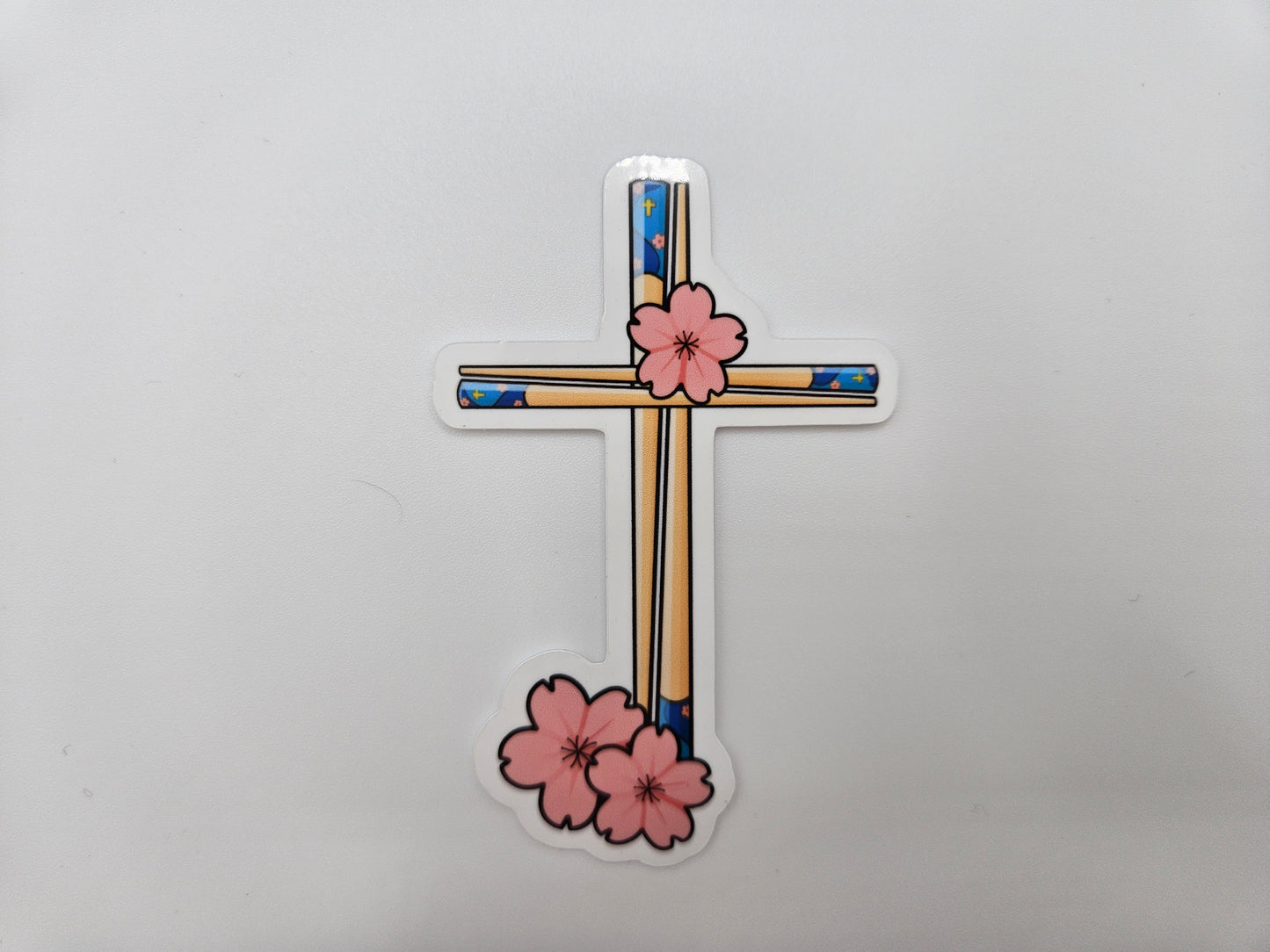 Sakura Chopstick Cross - Christian Japanese Sticker