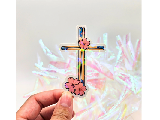 Sakura Chopstick Cross - Christian Japanese Sticker